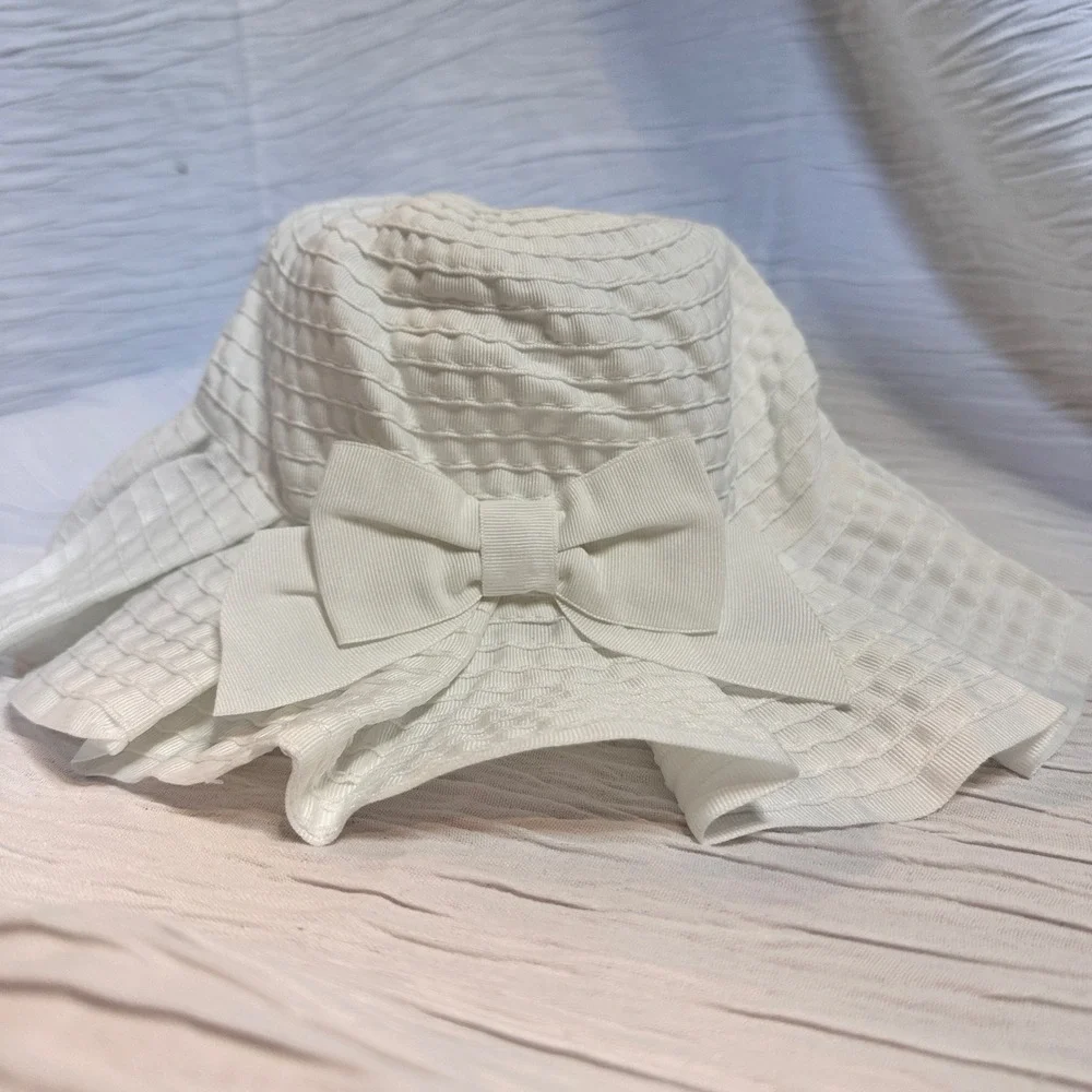 Janie and Jack White Textured Sun Hat with Bow